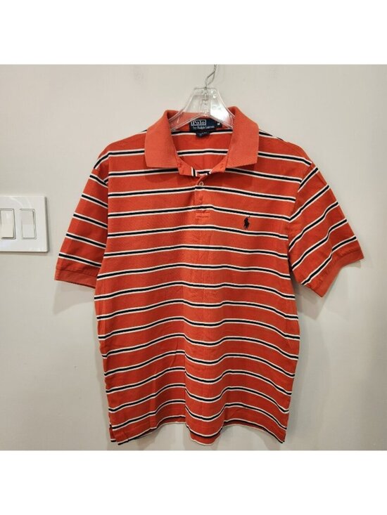 Polo Ralph Lauren Other - Vintage Polo Ralph Lauren Polo Shirt Pima Cotton Mesh Orange Stripes Mens Medium